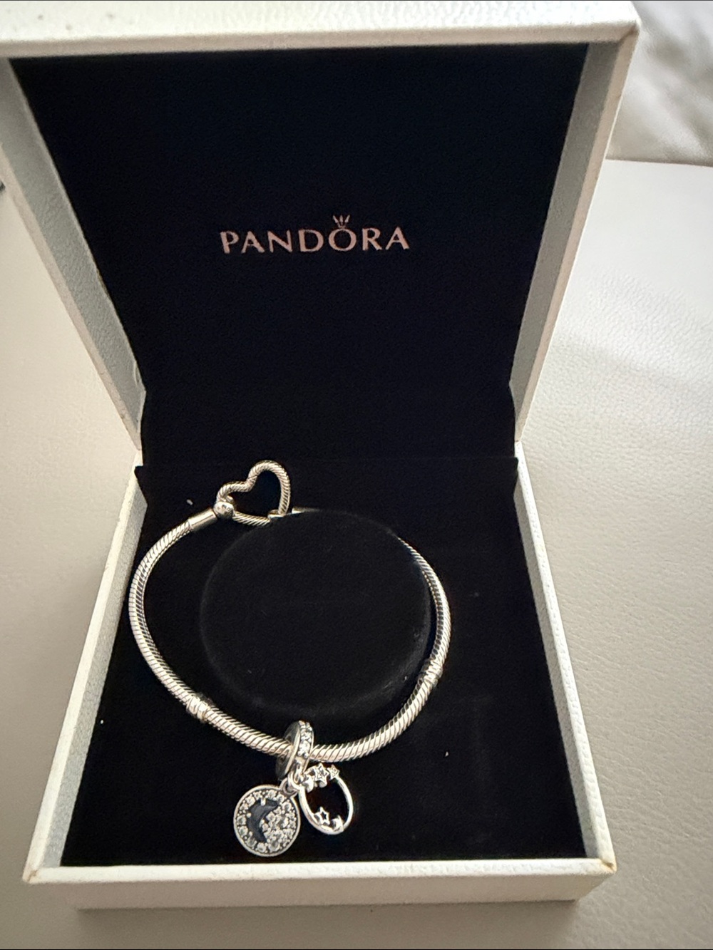 Pandora Silver Heart Clasp Bracelet with Two Dangle Charms